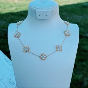 26X243 New Handmade 4-5mm Freshwater Pearl Clover Necklace 15+2” Stainless Steel